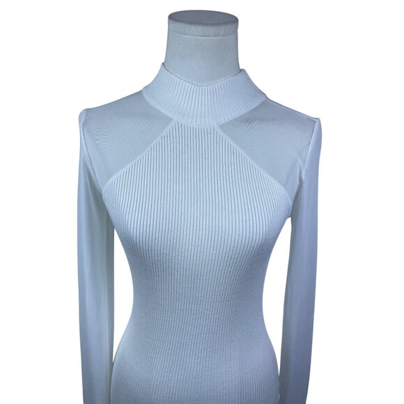 Almost Famous Womens White Ribbed Long Sleeve Mock Neck Top Size M - Picture 4 of 7